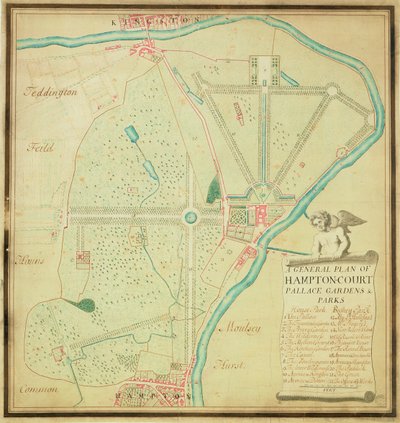 Piano generale dei giardini e dei parchi di Hampton Court Palace, c.1713 da Charles Bridgeman