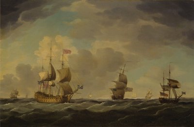 Una nave ammiraglia inglese a vela leggera in una brezza moderata da Charles Brooking