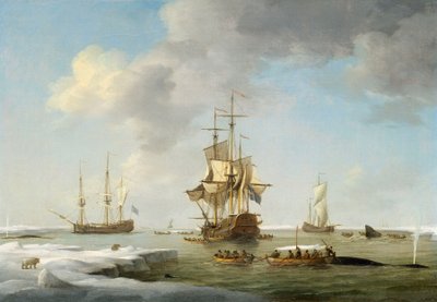 Pesca in Groenlandia: baleniere inglesi nel ghiaccio, c.1750 da Charles Brooking