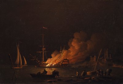 Nave in fiamme di notte da Charles Brooking