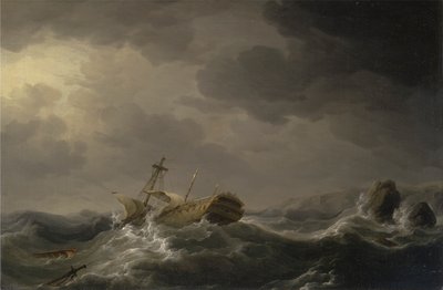 Nave naufragata su una costa rocciosa da Charles Brooking
