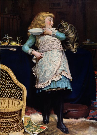 Bambino con gatto da Charles Burton (after) Barber