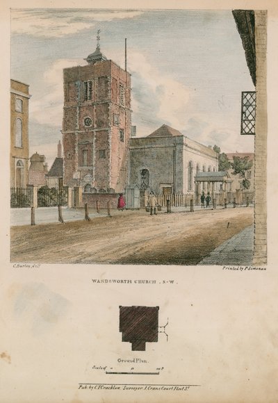 Vista sud-ovest della chiesa di Wandsworth da Charles Burton