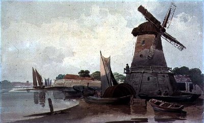 Veduta sul Tamigi, con Mulino a Vento e Barche da Charles Calvert
