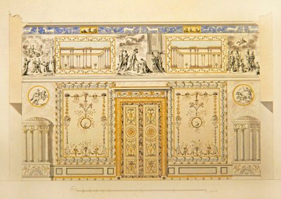 Elevazione di una parete di porta, salotto di Lione, Palazzo di Caterina a Tsarskoye Selo, primi anni 1780 da Charles Cameron