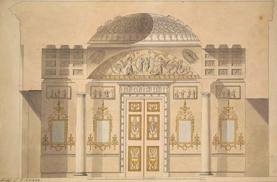 Elevazione del Muro degli Specchi nello Studio di Diaspro del Padiglione di Agata a Tsarskoye Selo da Charles Cameron