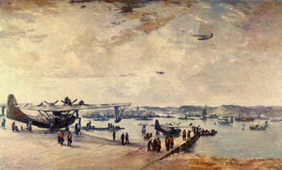 Una stazione di servizio - Idrovolanti, Seconda Guerra Mondiale, 1944 da Charles Cundall