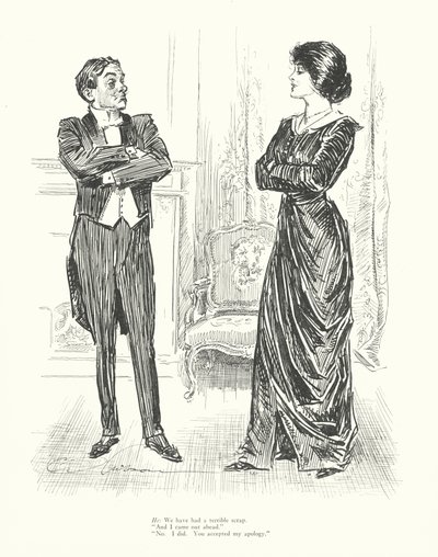 Lui: Abbiamo avuto una terribile lite. "E io ho vinto." "No. Io ho vinto. Hai accettato le mie scuse" da Charles Dana Gibson