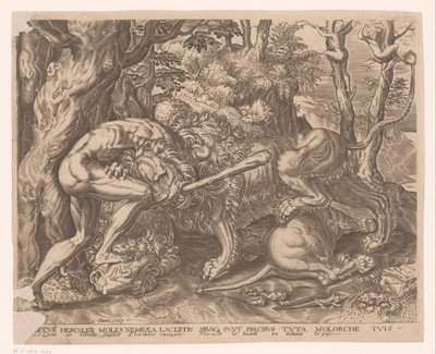 Ercole tiene il leone di Nemea in una stretta mortale da Charles David