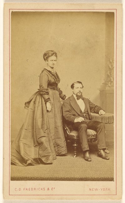 [Coppia non identificata: donna in piedi, uomo con barba Vandyke seduto]. da Charles DeForest Fredricks
