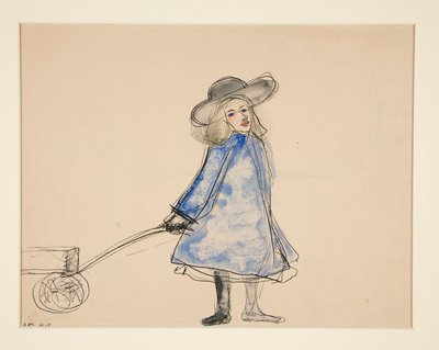 Ragazza che Tira un Carro (Ragazza Semplice in Abito Blu) (recto); Schizzo di un Uomo (verso) da Charles Demuth
