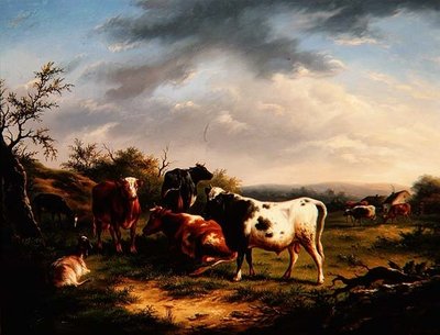 Bovini e pecore in un paesaggio da Charles Desan