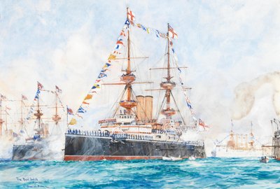 La HMS Majestic alla rassegna della flotta del Giubileo di Diamante del 1897 a Spithead da Charles Dixon