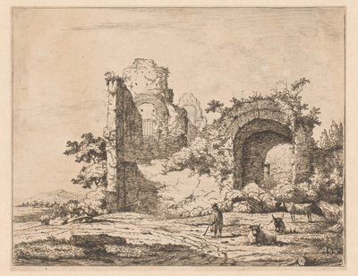 Paesaggio con rovine e pastore da Charles Echard (attributed to)
