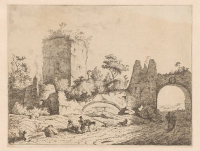 Paesaggio con rovina di una torre e un portale da Charles Echard (attributed to)