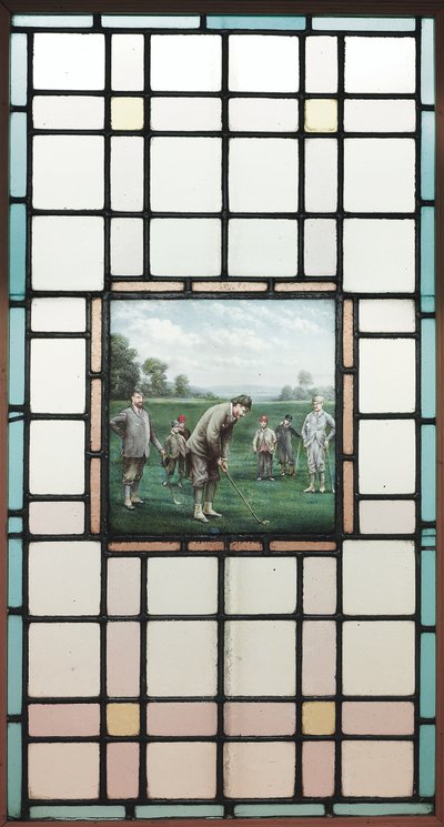 Una Finestra in Vetro Piombato Tardo Vittoriana con i Golfisti, c. 1890 da Charles Edmund Brock
