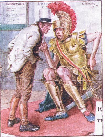 Dottor Marigold, chi è il giovane strano che si aggira intorno ai tuoi carri?, illustrazione da La Prescrizione del Dottor Marigold, 1910 da Charles Edmund Brock