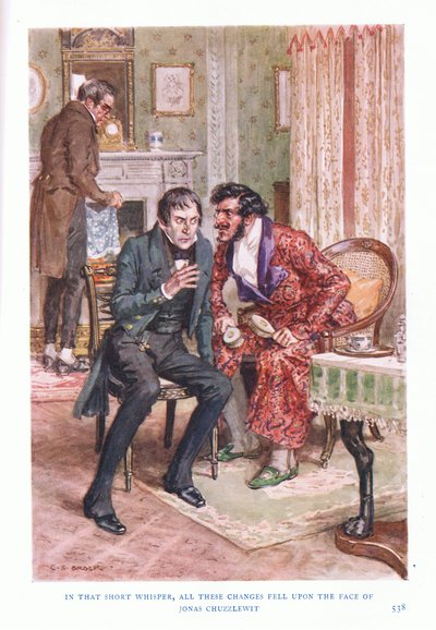 In quel breve sussurro, tutti questi cambiamenti caddero sul volto di Jonas Chuzzlewit da Charles Edmund Brock