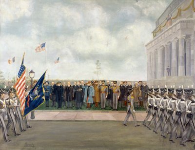 Il maresciallo Joffre in missione a Washington ispeziona gli studenti di West Point, primavera 1917, di Charles Edmund Brock (1870-1938), Prima Guerra Mondiale, Stati Uniti, XX secolo da Charles Edmund Brock