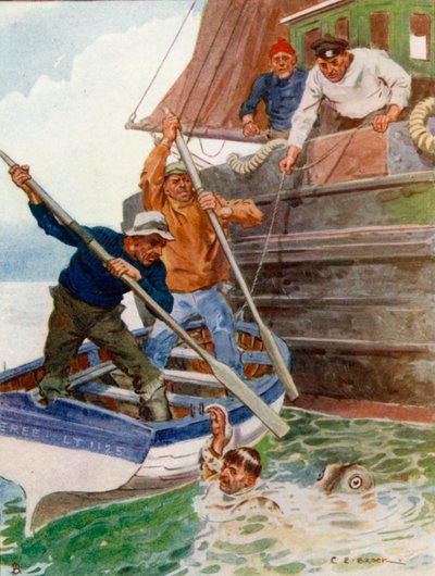 I due uomini nella barca iniziarono freneticamente a battere e scavare un oggetto ripugnante da Charles Edmund Brock