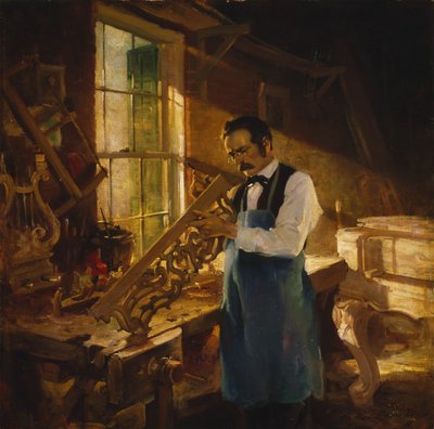 Henry Engelhard Steinway al suo banco di lavoro, c.1920 da Charles Edward Chambers