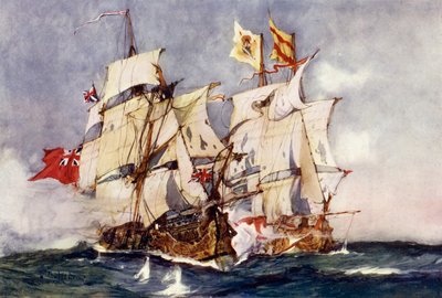 Il Centurione di Anson cattura il galeone spagnolo Nuestra Senora de Cabadonga, 1743 da Charles Edward Dixon