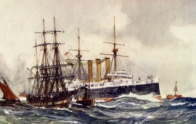 HMS Kent che passa la nave faro South Sand da Charles Edward Dixon