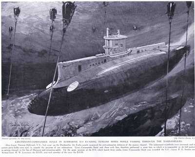 Il Tenente Comandante Boyle premiato con la VC per aver evitato le mine turche nel suo sottomarino mentre attraversava i Dardanelli, 1915 da Charles Edward Dixon