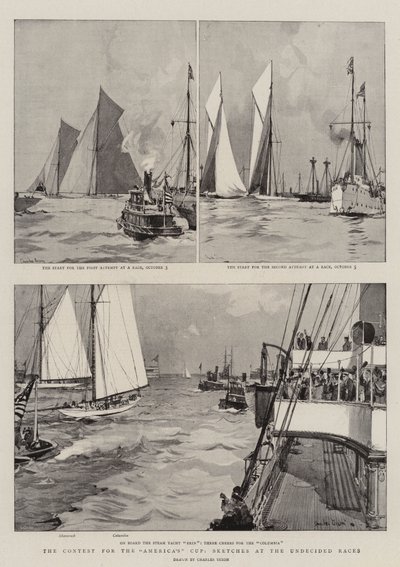 La gara per la Coppa America, schizzi delle gare indecise da Charles Edward Dixon