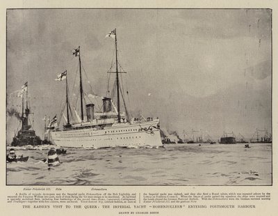 La visita del Kaiser alla Regina, lo yacht imperiale Hohenzollern entra nel porto di Portsmouth da Charles Edward Dixon