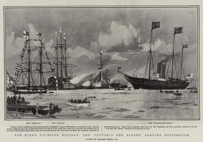 La vacanza in yacht del re, la Victoria e Albert che lascia Portsmouth da Charles Edward Dixon