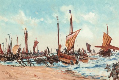 Lo sbarco di Guglielmo il Conquistatore a Hastings, il 28 settembre 1066 da Charles Edward Dixon