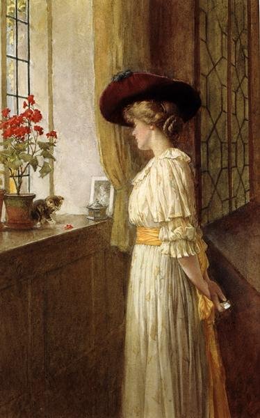 Signora C A Smith, gattino e geranio da Charles Edward Wilson