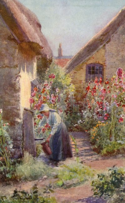 Malvarose in un giardino di cottage da Charles Edwin Flower