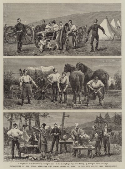 Accampamento della Royal Artillery e della Royal Horse Artillery nella New Forest, Hay, Breconshire da Charles Edwin Fripp