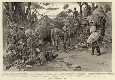 Bottino duramente conquistato in Rhodesia, portando via i bottini di guerra dopo aver preso un Kopje Kraal da Charles Edwin Fripp