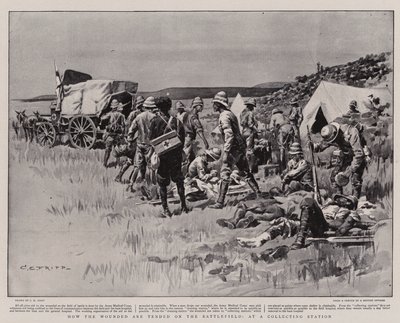 Come vengono curati i feriti sul campo di battaglia, in una stazione di raccolta da Charles Edwin Fripp