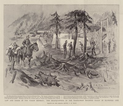 Legge e ordine nel distretto dello Yukon, il quartier generale della North-West Mounted Police a Klondyke City da Charles Edwin Fripp