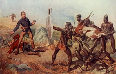I tenenti Melvill e Coghill del 24° reggimento morenti per salvare i colori della regina da Charles Edwin Fripp