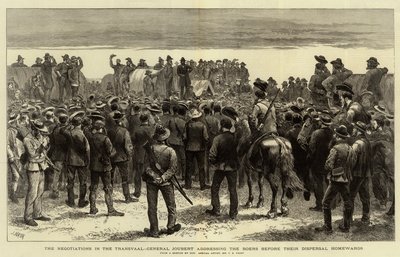 Le negoziazioni nel Transvaal, il Generale Joubert che si rivolge ai Boeri prima della loro dispersione verso casa da Charles Edwin Fripp