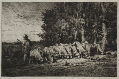 Un gregge al margine di una foresta da Charles Emile Jacque