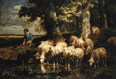 Una pastorella con il suo gregge da Charles Emile Jacque
