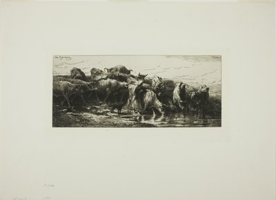 Mucche che bevono dal fiume da Charles Emile Jacque