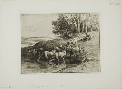 Mucche al beveratoio da Charles Emile Jacque