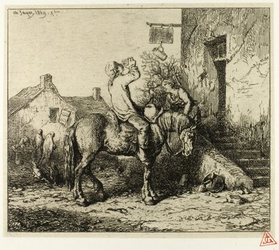 Ingresso a una locanda, con contadino che beve da Charles Emile Jacque