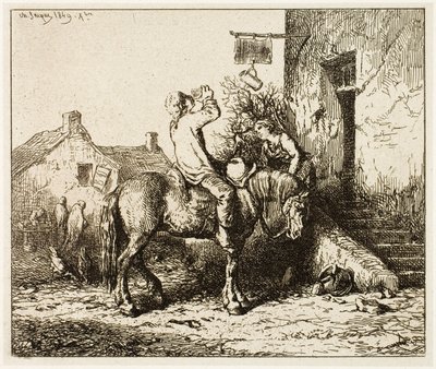 Ingresso a una locanda, con contadino che beve da Charles Emile Jacque