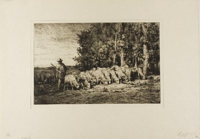 Gregge di pecore al margine di un bosco da Charles Emile Jacque