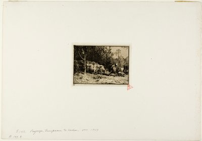 Mandria di mucche che esce da un bosco da Charles Emile Jacque