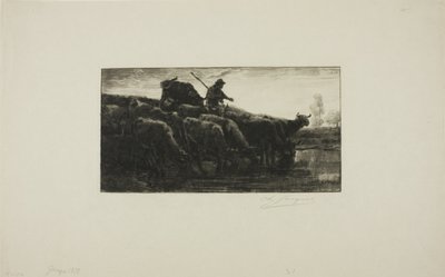 Mandria di mucche alla mangiatoia da Charles Emile Jacque