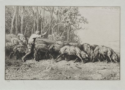 Branco di Maiali che Escono da una Foresta da Charles Emile Jacque